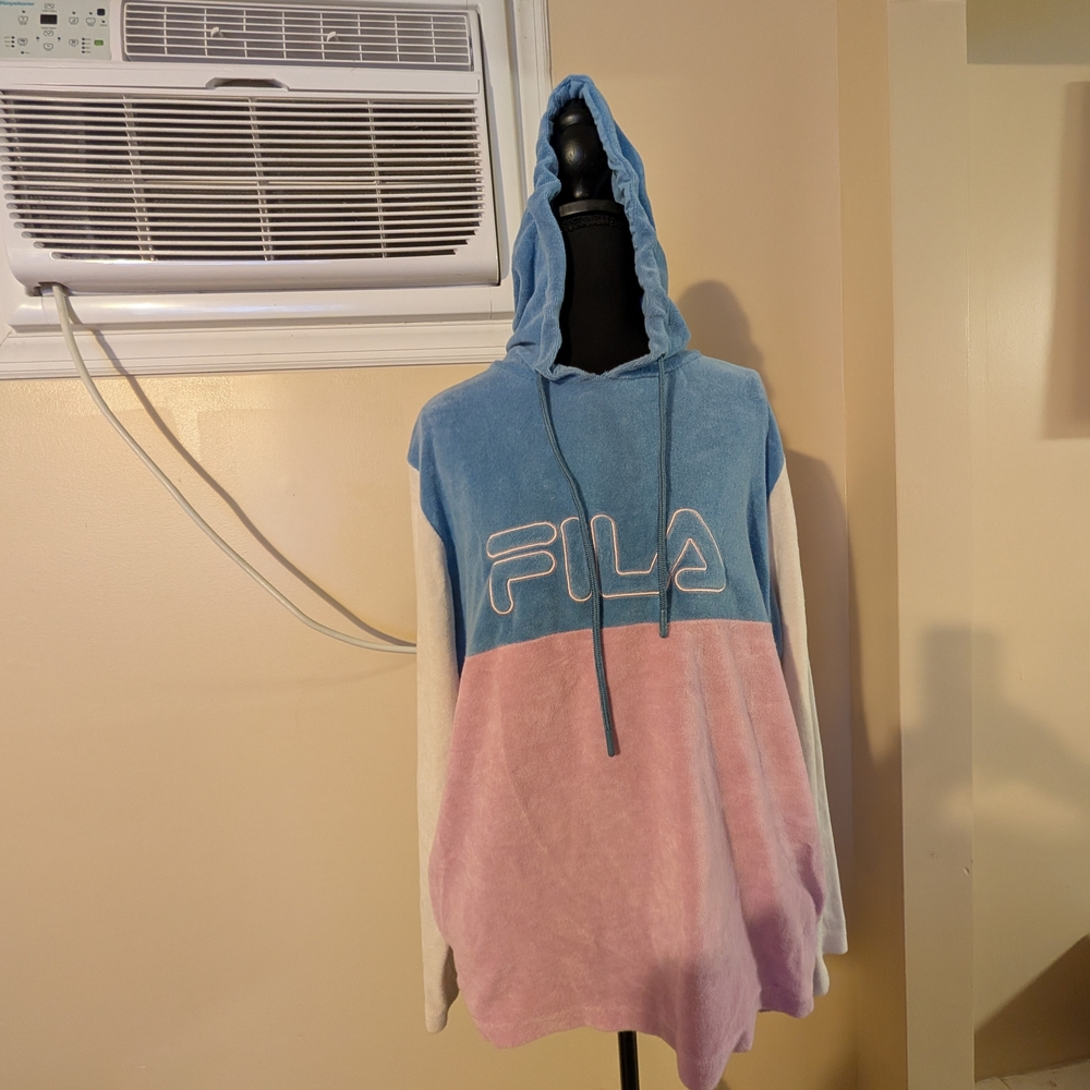 FILA Women's Colorblock Hoodie Sweater - Blue, Pink, Cream